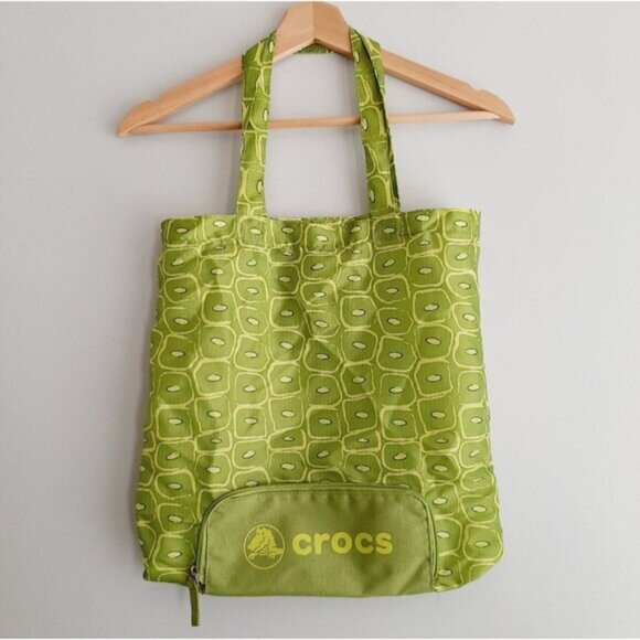 CROCS Foldable Tote Purse Light Shopper Bag Green - Picture 2 of 12